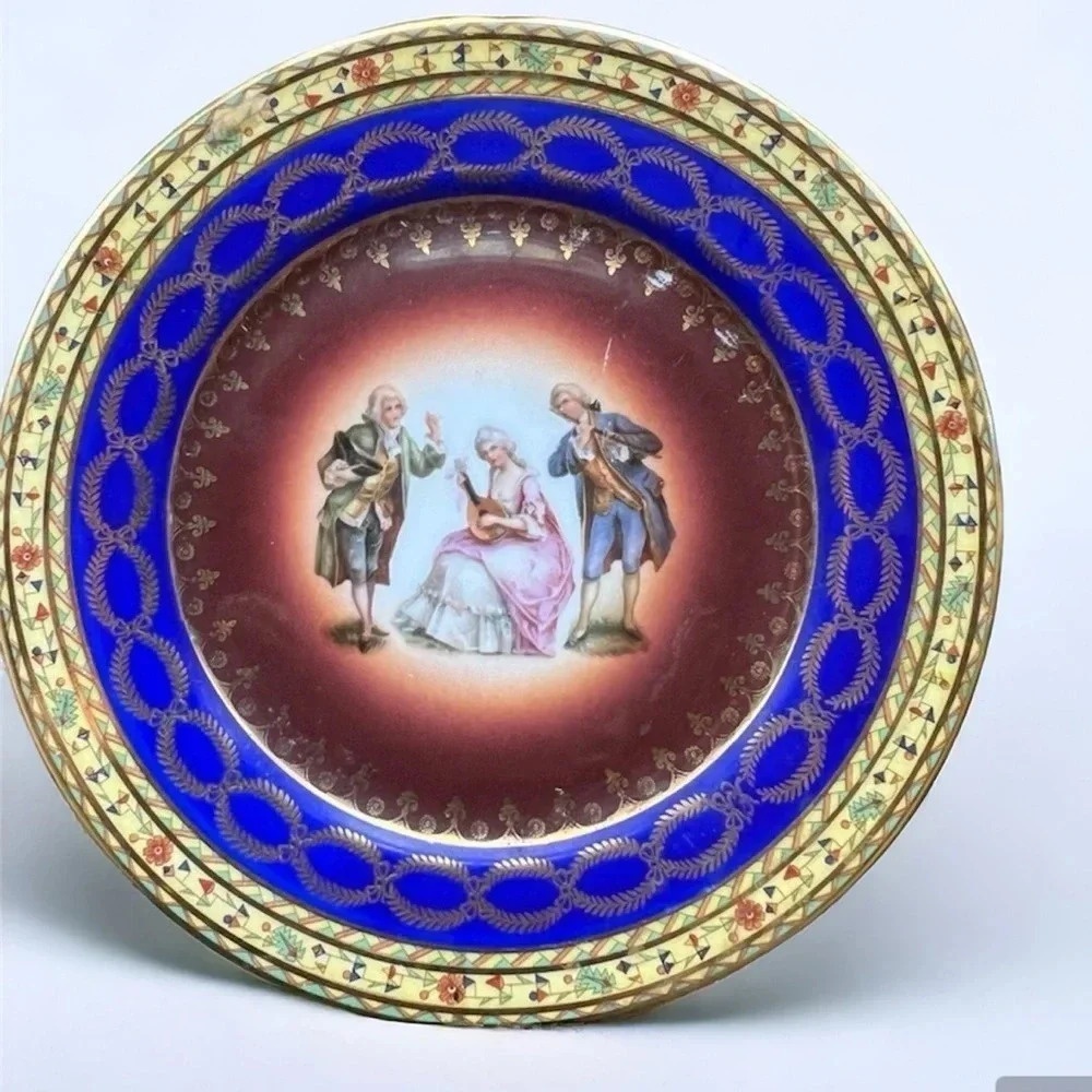 Vintage JK Carlsbad Colonial Blue And Gold China Decorative Plate 6.5 x 6.5